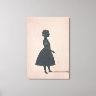 Silhouette of a girl with a skipping rope canvas print