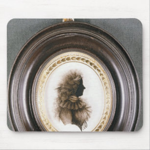 Silhouette of a lady, painted on convex glass mouse mat