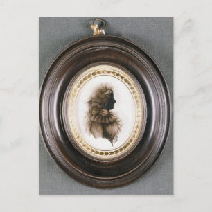 Silhouette of a lady, painted on convex glass postcard