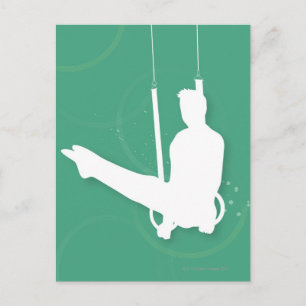 Silhouette of a man performing gymnastics postcard
