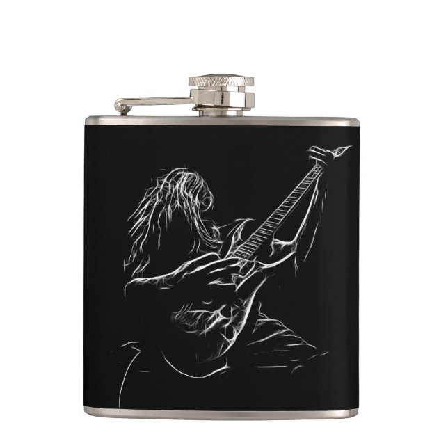 Silhouette of a Rock Musician Hip Flask (Front)