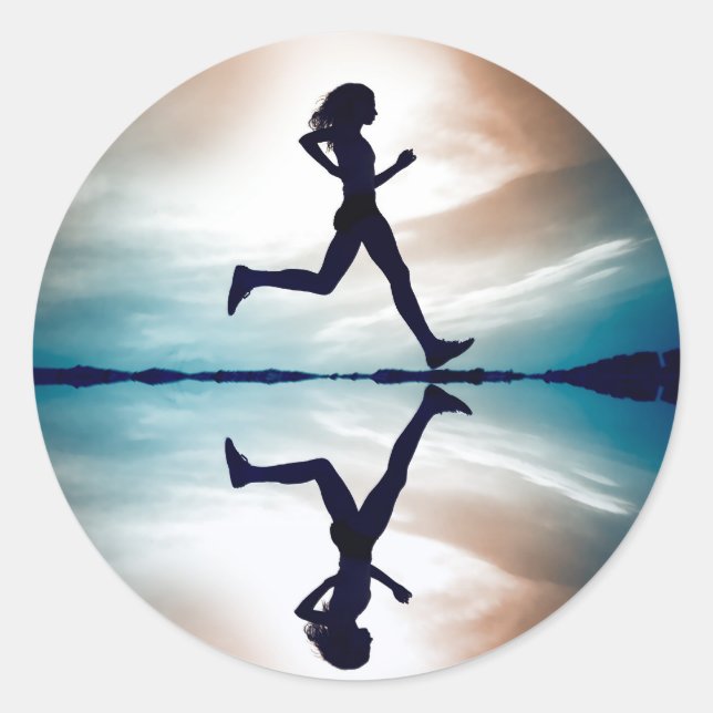 silhouette of a running girl classic round sticker (Front)