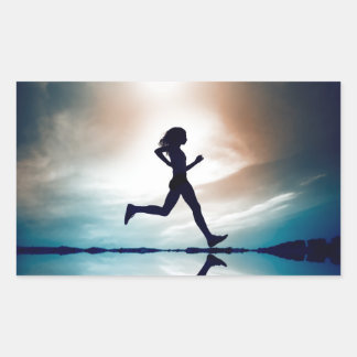 silhouette of a running girl rectangular sticker