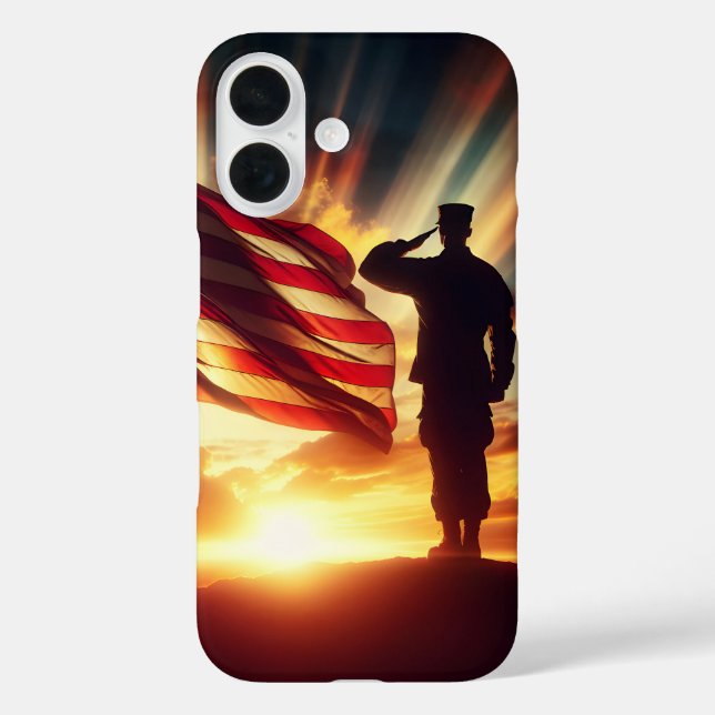 Silhouette of a Saluting American Soldier  Case-Mate iPhone Case (Back)