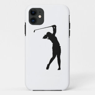 Silhouette of a sporty girl playing golf iPhone 11 case