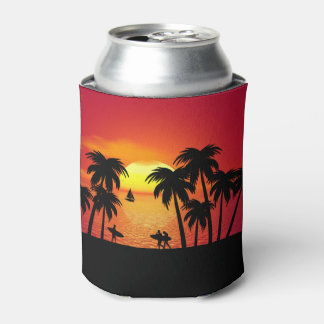 Silhouette of a Tropical Island at Sunset Can Cooler