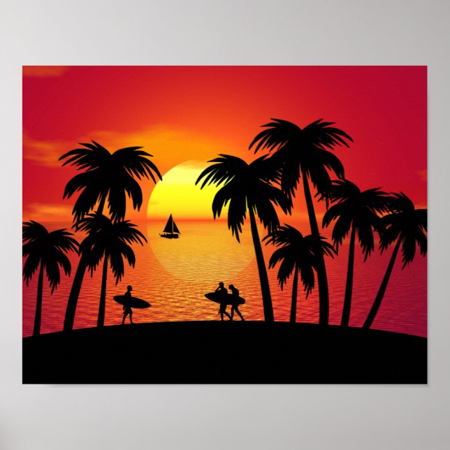 Silhouette of a Tropical Island at Sunset Poster (Front)