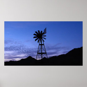 silhouette of a windmill poster