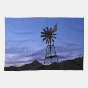 Silhouette of a windmill tea towel