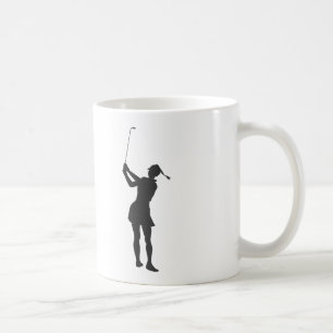 Silhouette of a woman playing golf coffee mug