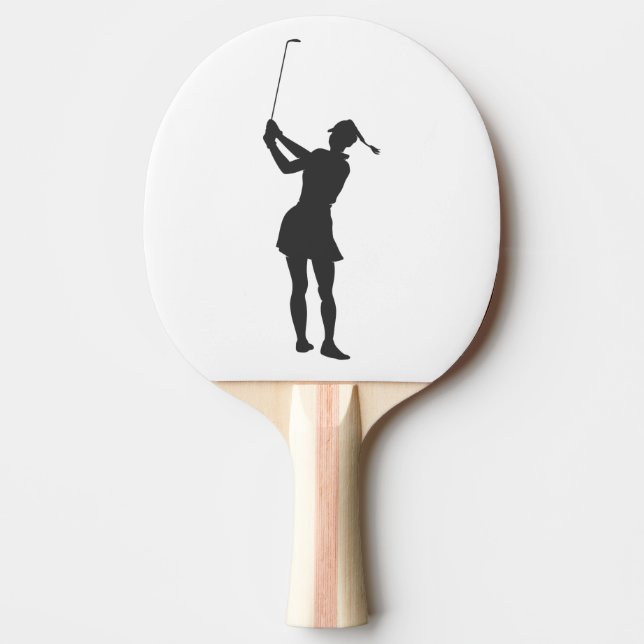 Silhouette of a woman playing golf ping pong paddle (Front)