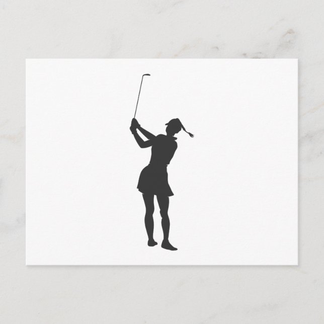 Silhouette of a woman playing golf postcard (Front)