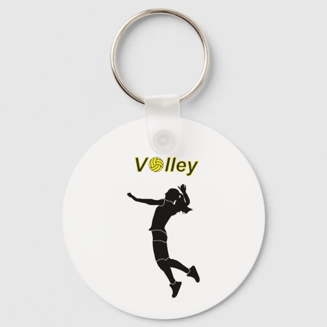  Silhouette of a woman playing volleyball Key Ring (Front)
