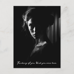 Silhouette of a woman's face B&W photo Postcard