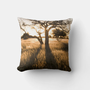 Silhouette Of Acacia Trees In Grass. Mariental Cushion