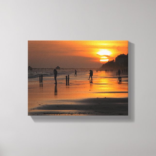 Silhouette of beach people Stretched Canvas Print (Front)