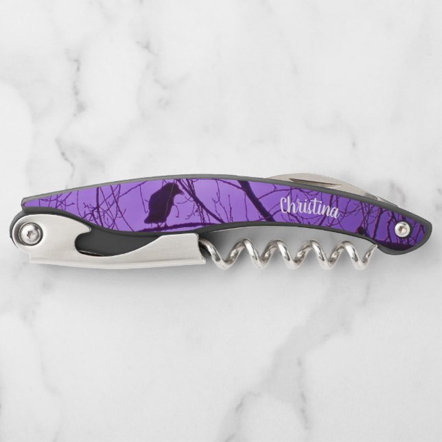 Silhouette of Black Crow in Tree Branches Purple Corkscrew (Front)