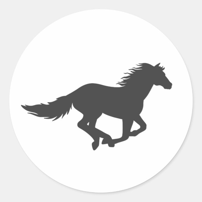 Silhouette of black running horse classic round sticker (Front)