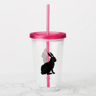 Silhouette of Black Sitting Rabbit Side Profile Acrylic Tumbler
