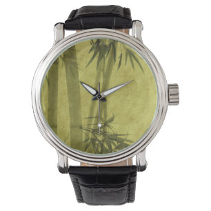 Silhouette of branches of a bamboo on paper watch