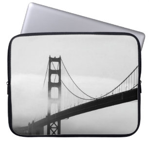 SILHOUETTE OF BRIDGE COVERED BY MIST LAPTOP SLEEVE