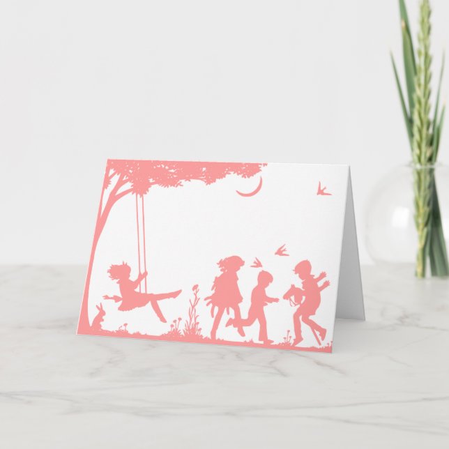 Silhouette of Children Playing Birthday Card (Front)