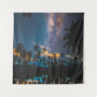 Silhouette of coconut trees reflected on body of w