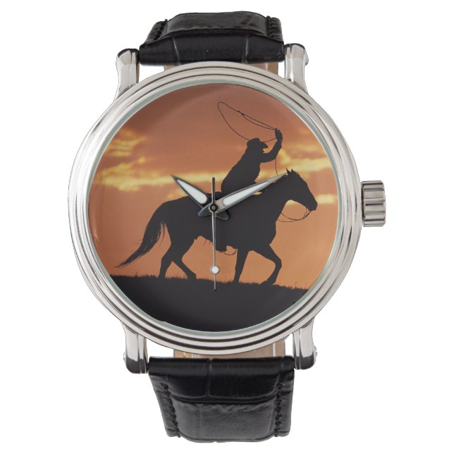 Silhouette of cowboy on horseback near Fairplay, Watch (Front)