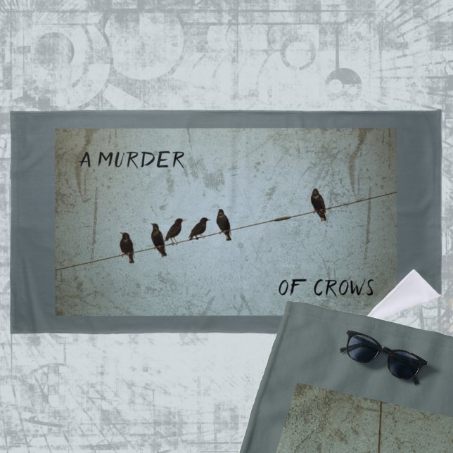 Silhouette of Crows Mystery Fan Grey and Blue Beach Towel (Creator Uploaded)