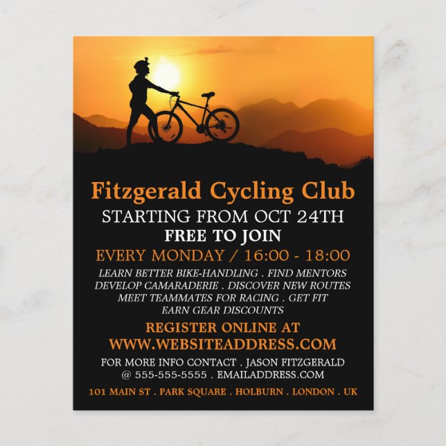 Silhouette of Cyclist, Cycling Club Advertising Flyer (Front)