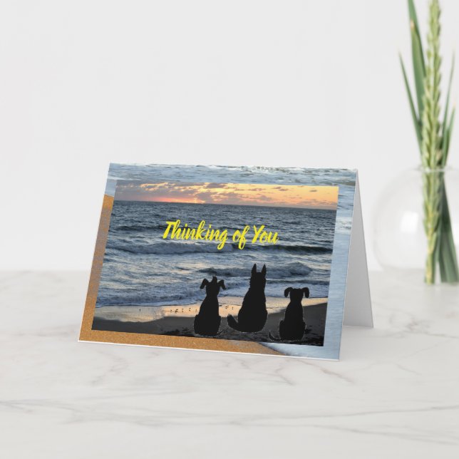 Silhouette of dog at ocean surf Greeting card (Front)