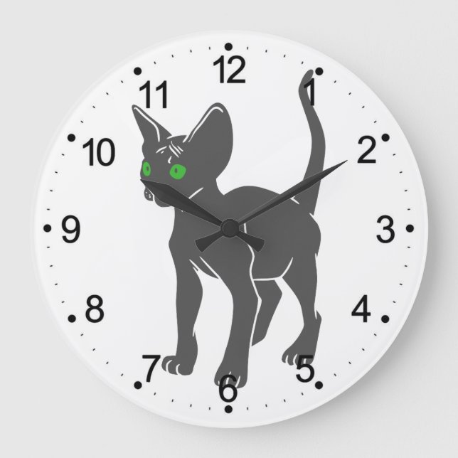 Silhouette of Egyptian  cat - Choose back colour Large Clock (Front)
