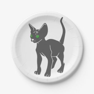 Silhouette of Egyptian  cat - Choose back colour Paper Plate