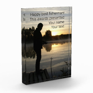 Silhouette of fisherman in the morning photo block