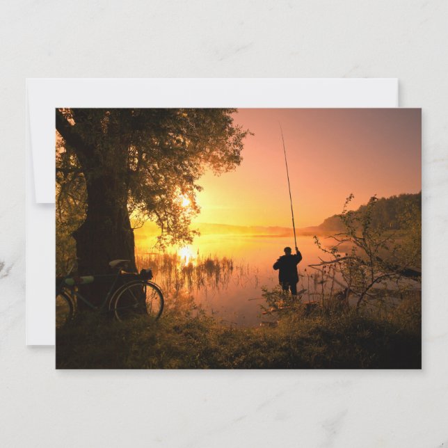 Silhouette of Fisherman on Lake at Sunset (Front)