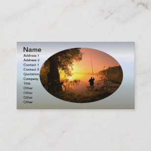 Silhouette of Fisherman on Lake at Sunset Business Card