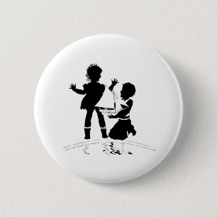 silhouette of girl and boy and model boat 6 cm round badge