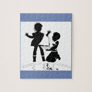 silhouette of girl and boy and model boat jigsaw puzzle