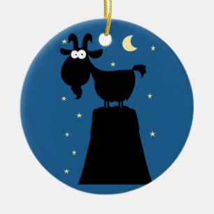 Silhouette of Goat on Mountain Ceramic Tree Decoration