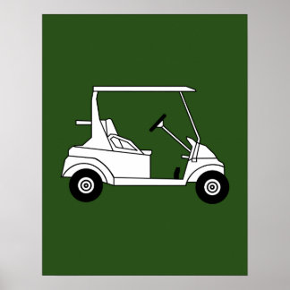 Silhouette of golf cart print on green