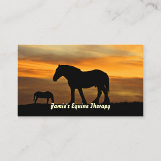 Silhouette of Horses at Sunset Equine Therapist Business Card