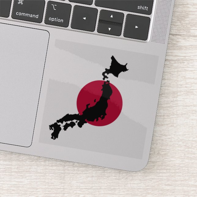 Silhouette of Japan over Rising Sun National Flag (Detail)