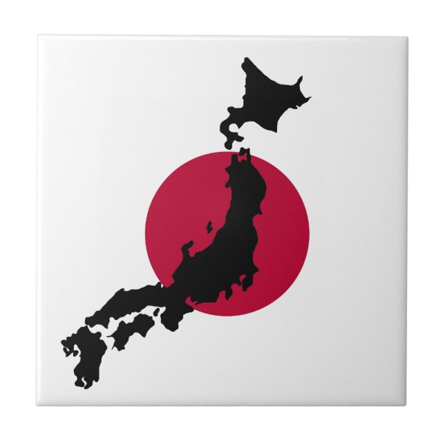 Silhouette of Japan over Rising Sun National Flag Tile (Front)