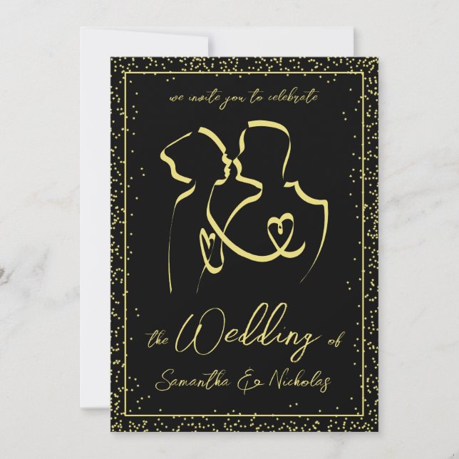 Silhouette of Lovers Line Art Wedding Invitation (Front)