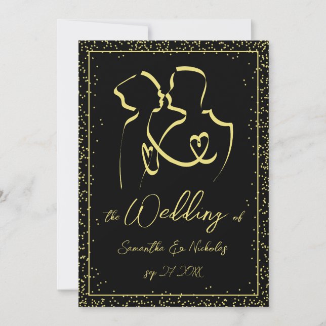 Silhouette of Lovers Line Art Wedding Invitation (Front)