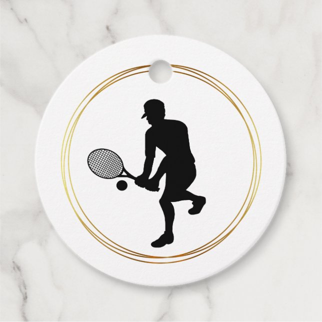 Silhouette of Male Tennis Player Gift Tag (Front)