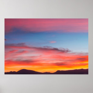 SILHOUETTE OF MOUNTAIN UNDER CLOUDY BLUE SKY PHOTO POSTER