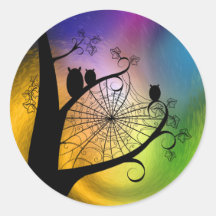 Silhouette of Owls in a Tree Stickers