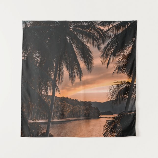 Silhouette of palm tree during golden hour tapestry (Front)