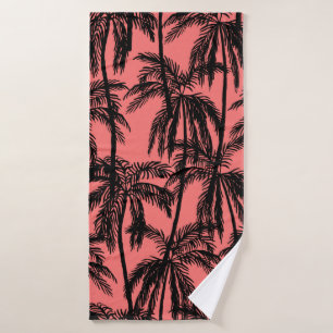 Silhouette of palm trees on a pink background. Sea Bath Towel